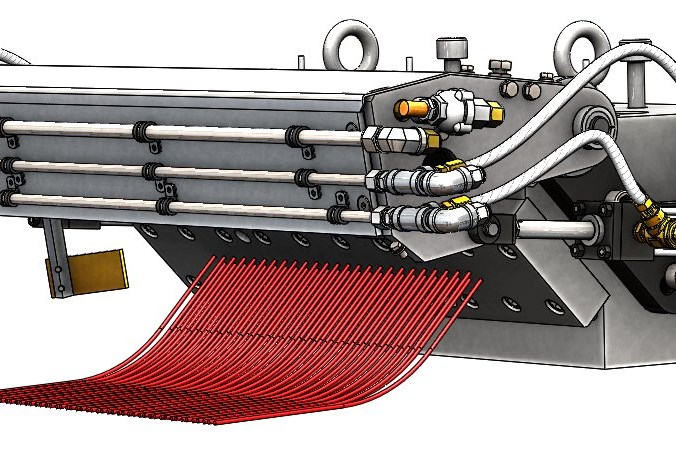 Our partner Bay Plastics Machinery, specialized in strand pelletizer systems has created a fast, versatile and customizable die wipe for on-demand startup of automatic strand pelletizing lines. Full cycle time is approximately four seconds depending on die width. A 400 mm die face can be wiped in as little as a quarter of a second.
